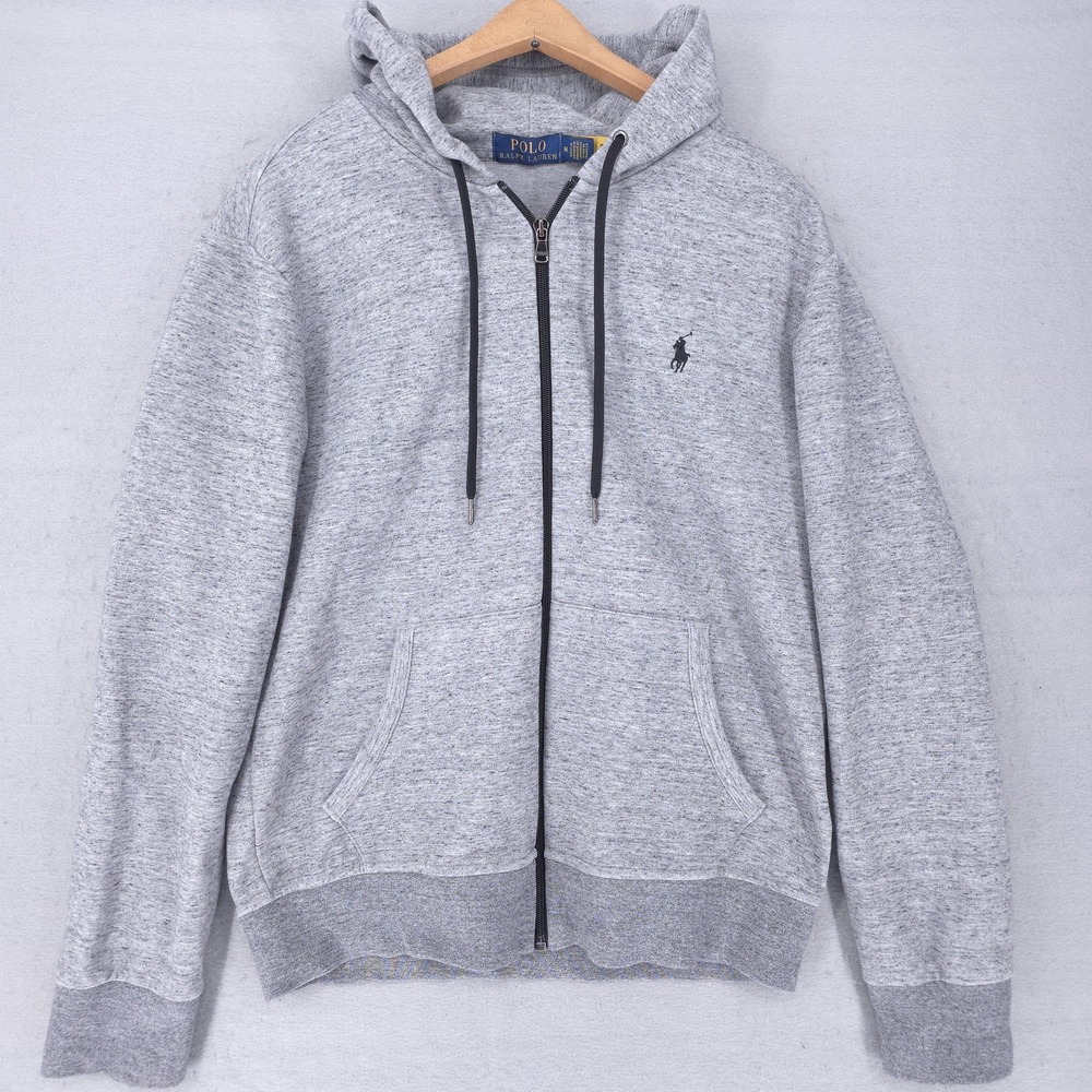 Polo Ralph Lauren Hoodie Mens Medium Gray Full Zip Fleece Sweatshirt Pony Logo